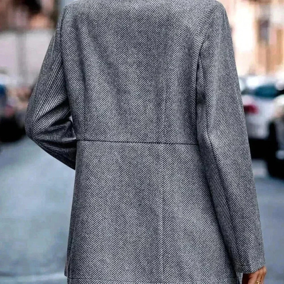 Grey Casual Women's Herringbone Open Front Overcoat - Picture 4 of 5